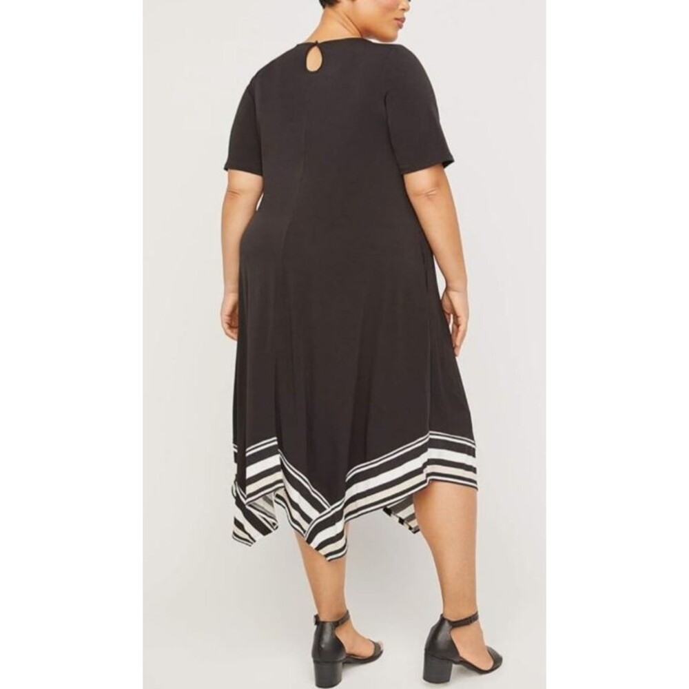 Catherines Womens 2X A-Line Hankerchief Hem Stoneywood Stripe Pockets Dress - Picture 6 of 13